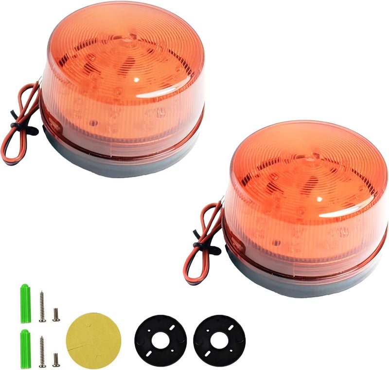 Lelukee Orange Strobe Beacon Light, 2pcs DC 12V Flashing Light Rainproof Yellow Led Alarm Signal for Field Work Snowplow Outdoor Work Home Security System Etc. (Yellow) - Image 1